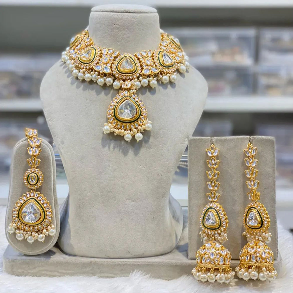 India Art Ethnic Kundan Stone Beaded And Pearl Necklace Set