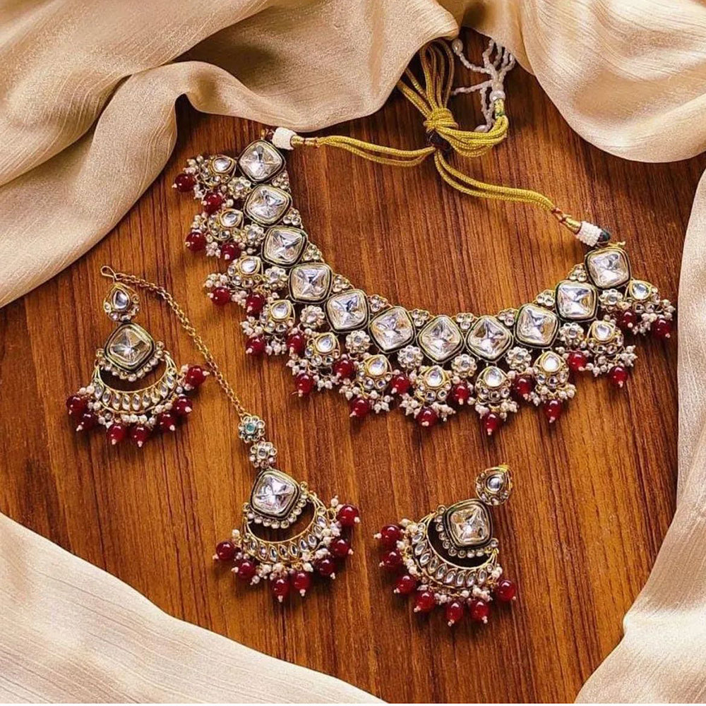 India Art Ethnic Kundan Stone Beaded And Pearl Necklace Set