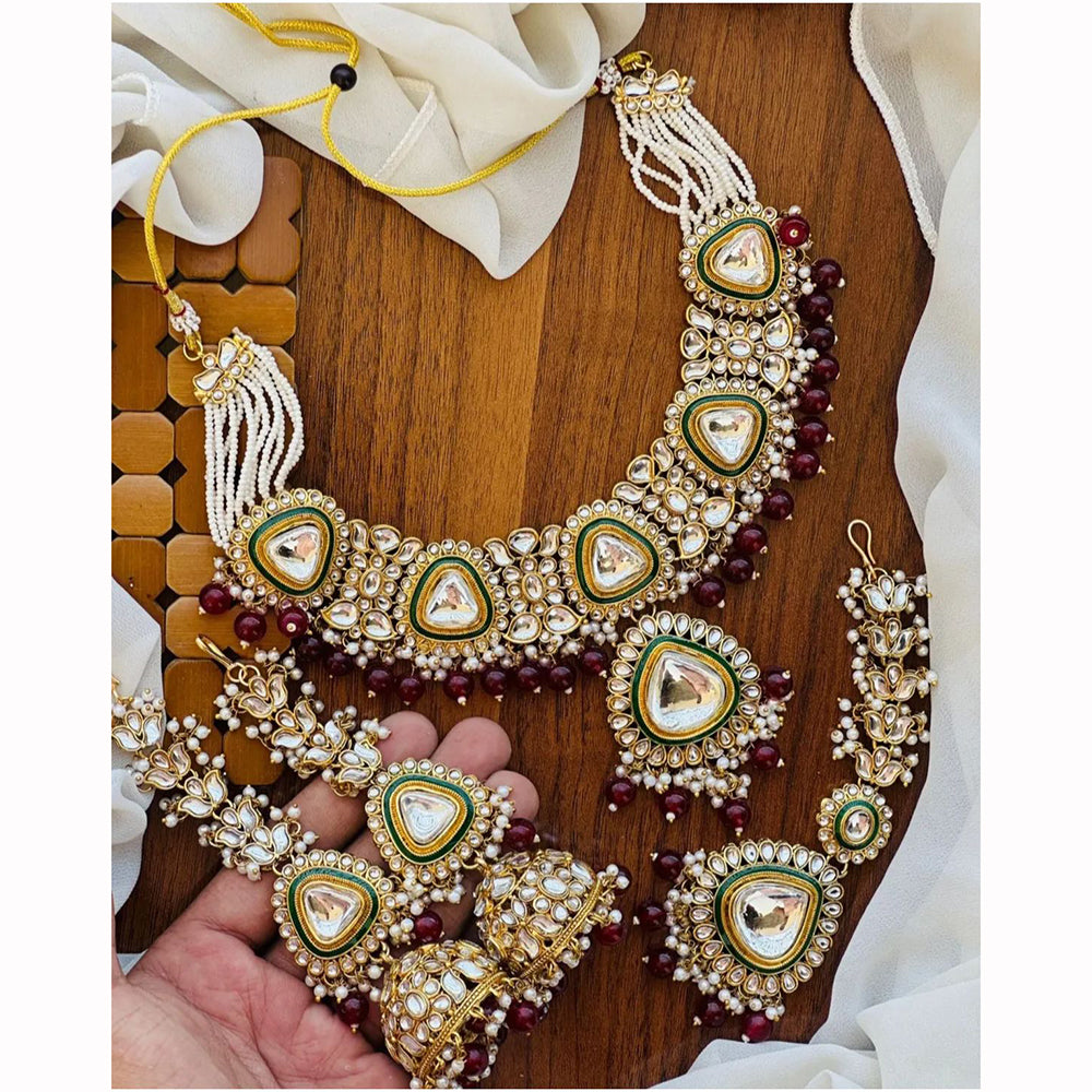 India Art Ethnic Kundan Stone Beaded And Pearl Necklace Set