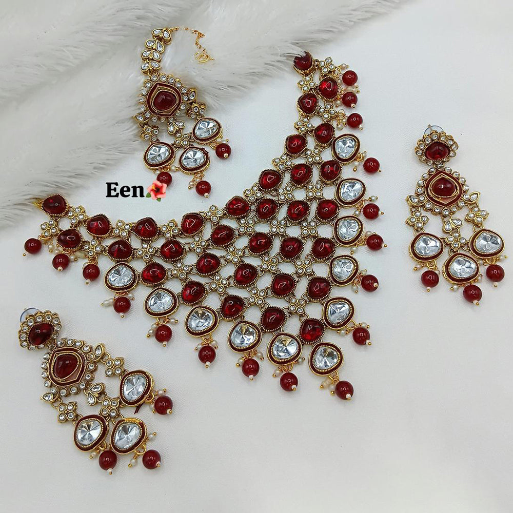 India Art Ethnic Kundan Stone Beaded And Pearl Meenakari Necklace Set