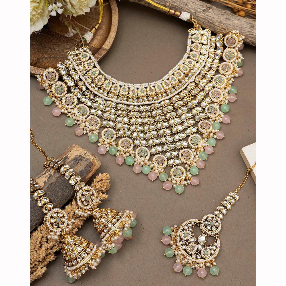 India Art Ethnic Kundan Stone Beaded And Pearl Necklace Set