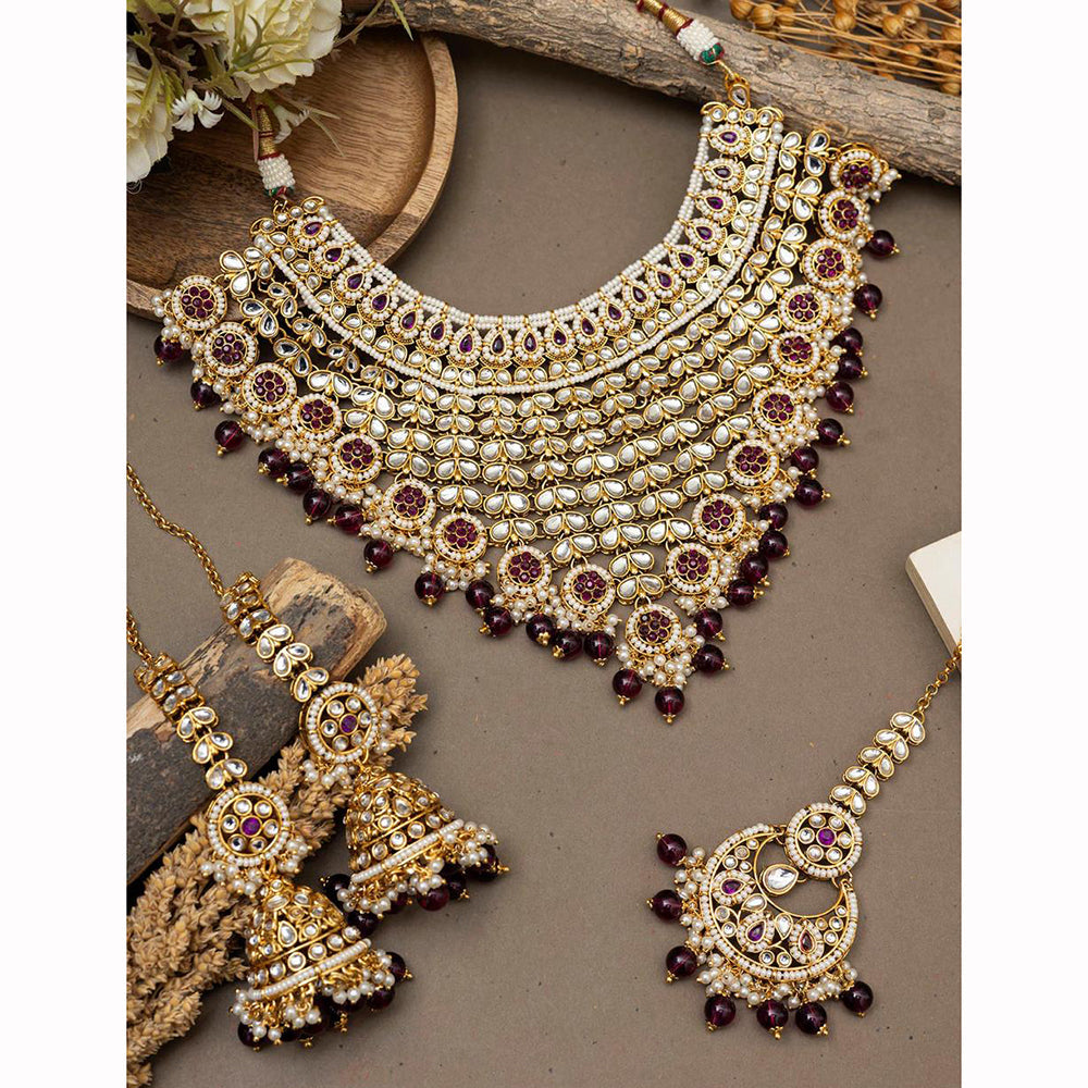 India Art Ethnic Kundan Stone Beaded And Pearl Necklace Set