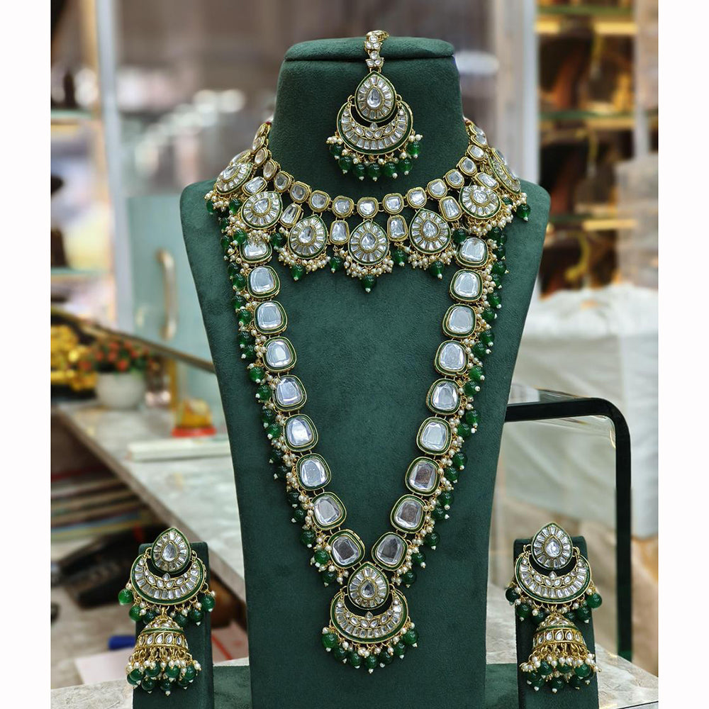 India Art Heritage Style Kundan Beads And Pearl Double Layer Long Necklace Set