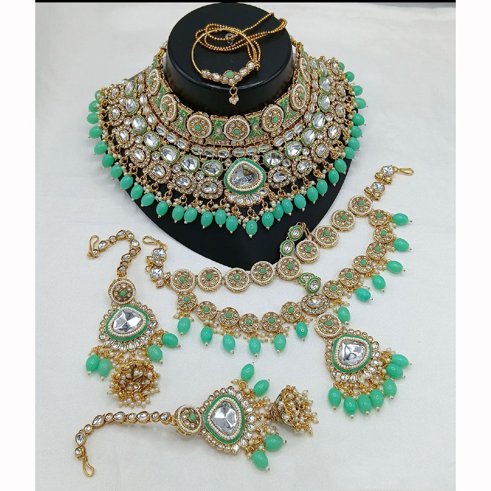 India Art Royal Kundan Stone And Pearl Meenakari Semi Bridal Necklace set