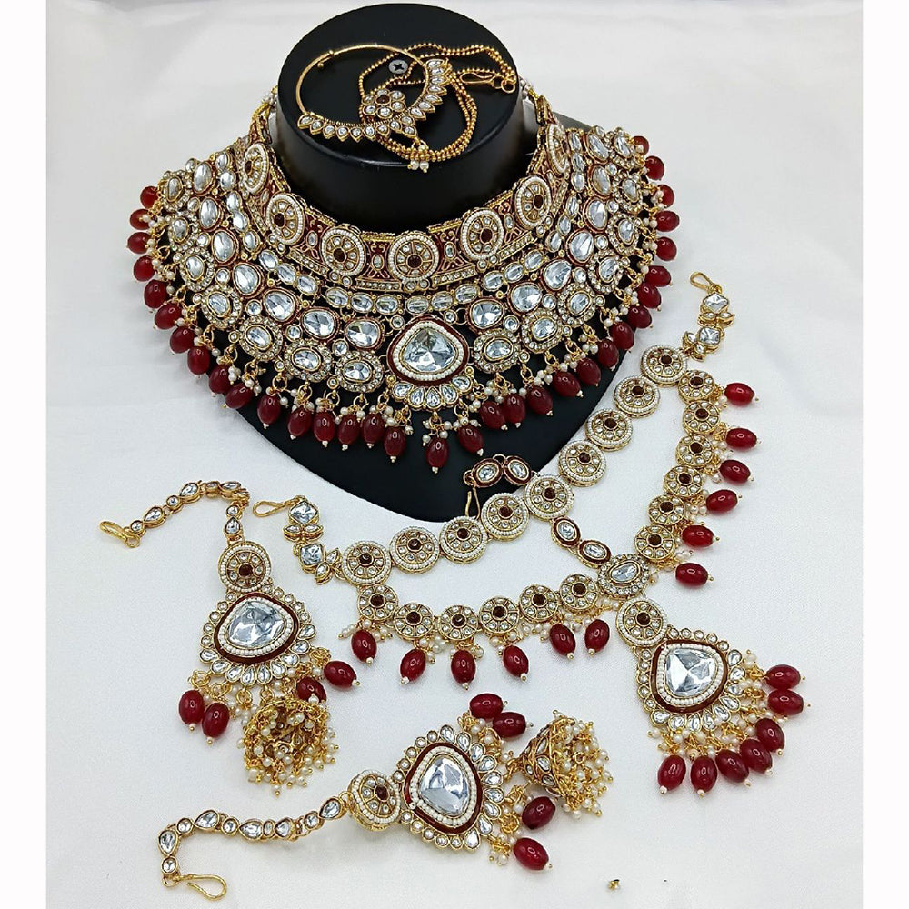 India Art Royal Kundan Stone And Pearl Meenakari Semi Bridal Necklace set