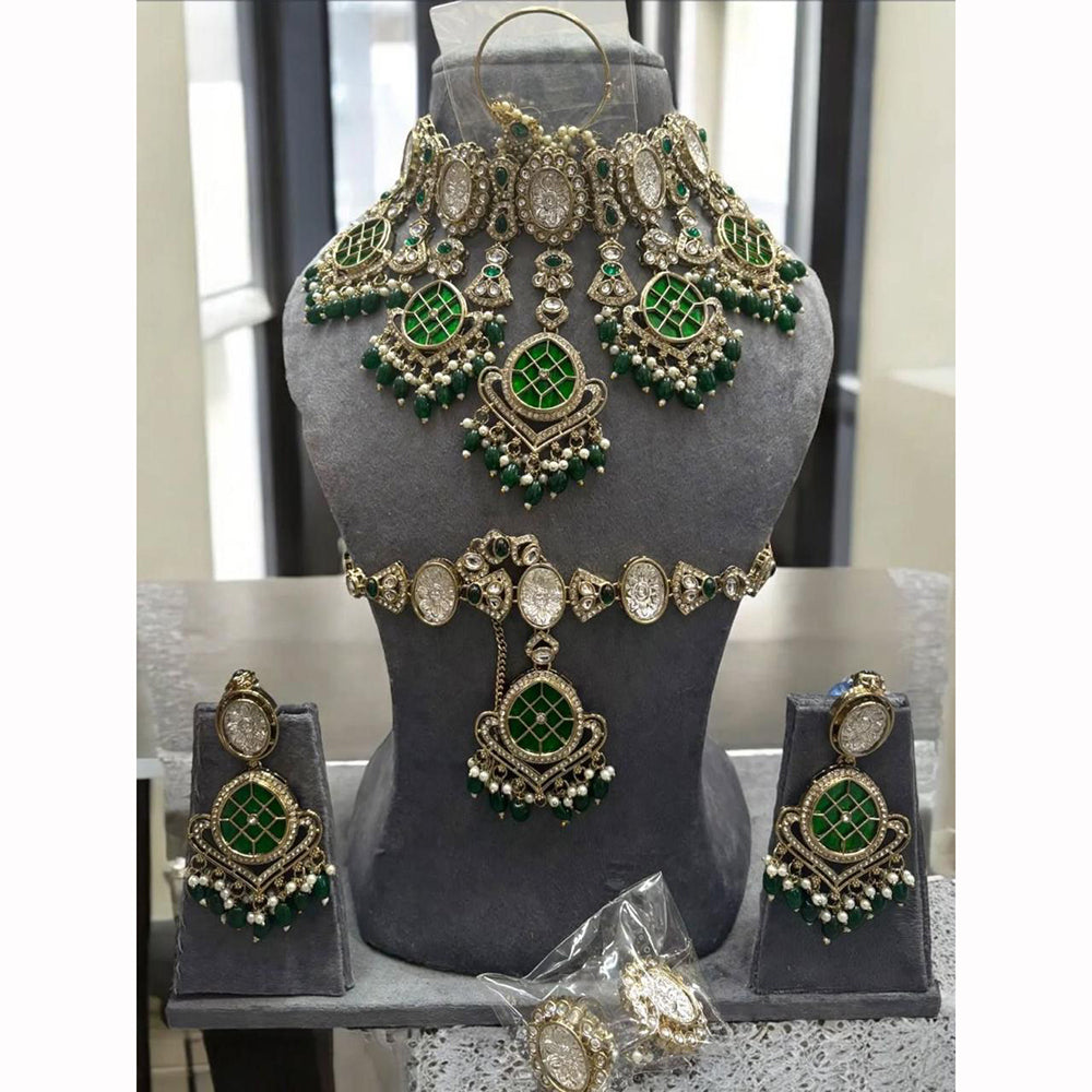India Art Royal Kundan Stone And Pearl Semi Bridal Necklace set