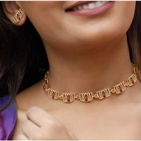 India Art Divine Lotus Pota Stone Heritage Necklace Set