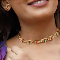 India Art Divine Lotus Pota Stone Heritage Necklace Set