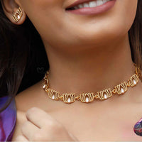 India Art Divine Lotus Pota Stone Heritage Necklace Set