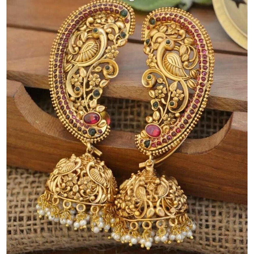 India Art Royal Pota Stone Pearl Jhumki Earrings