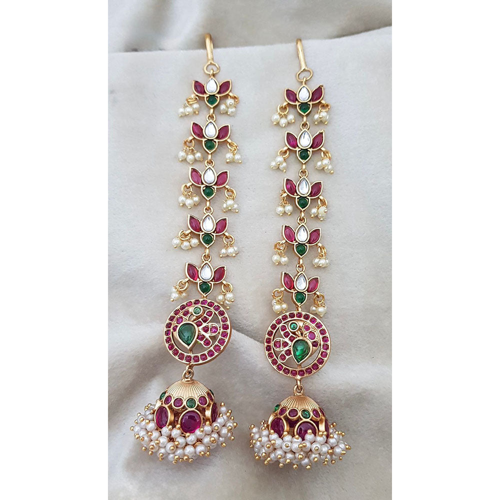 India Art Royal Pota Stone Pearl Jhumki Earrings