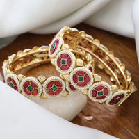 India Art Royal Pota Stone And Pearl Openable Bangles Set