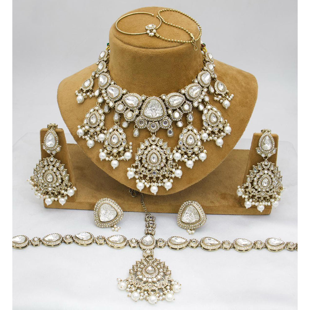 India Art Royal Kundan Stone And Pearl Semi Bridal Necklace set