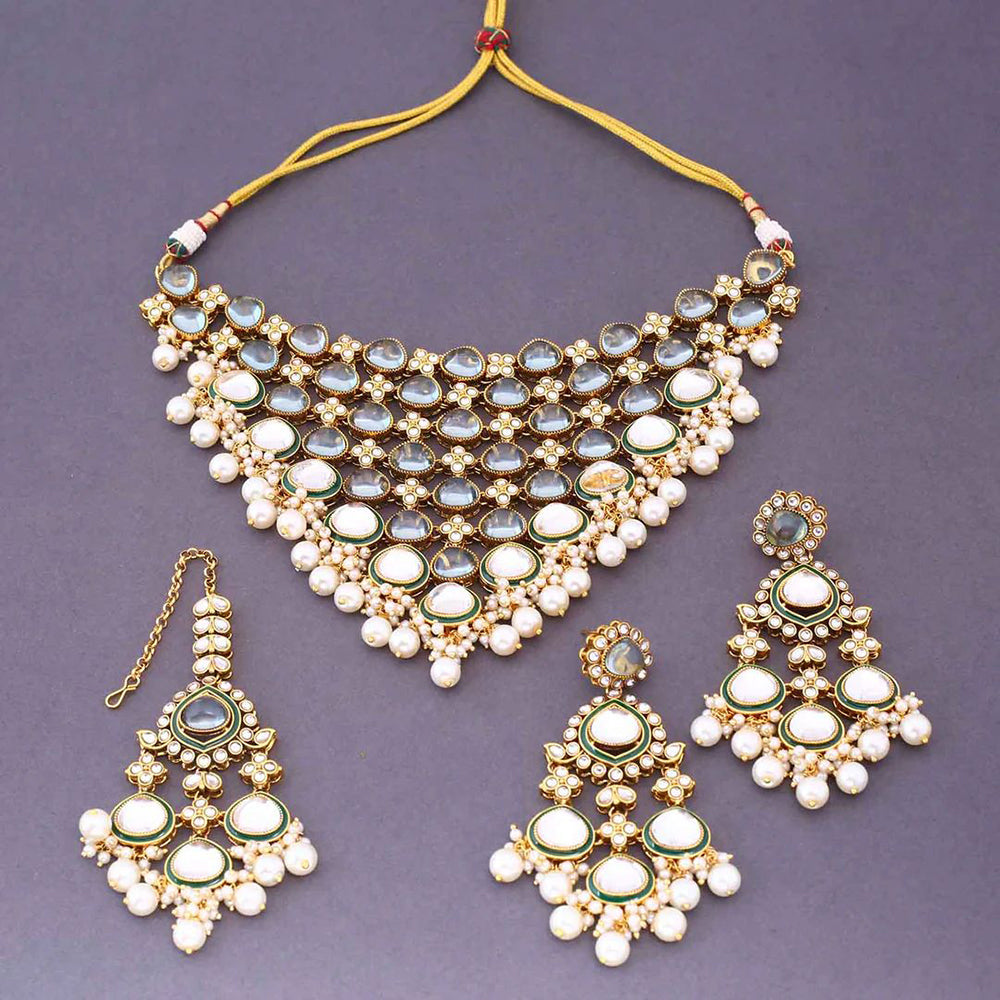 India Art Royal Kundan Stone Pearl And Beads Designer Necklace Set