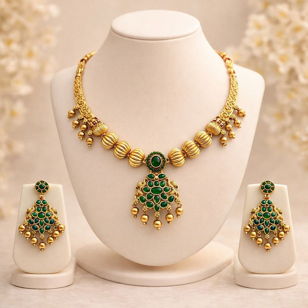 India Art Premium  Pota Stone And Pearl Necklace Set