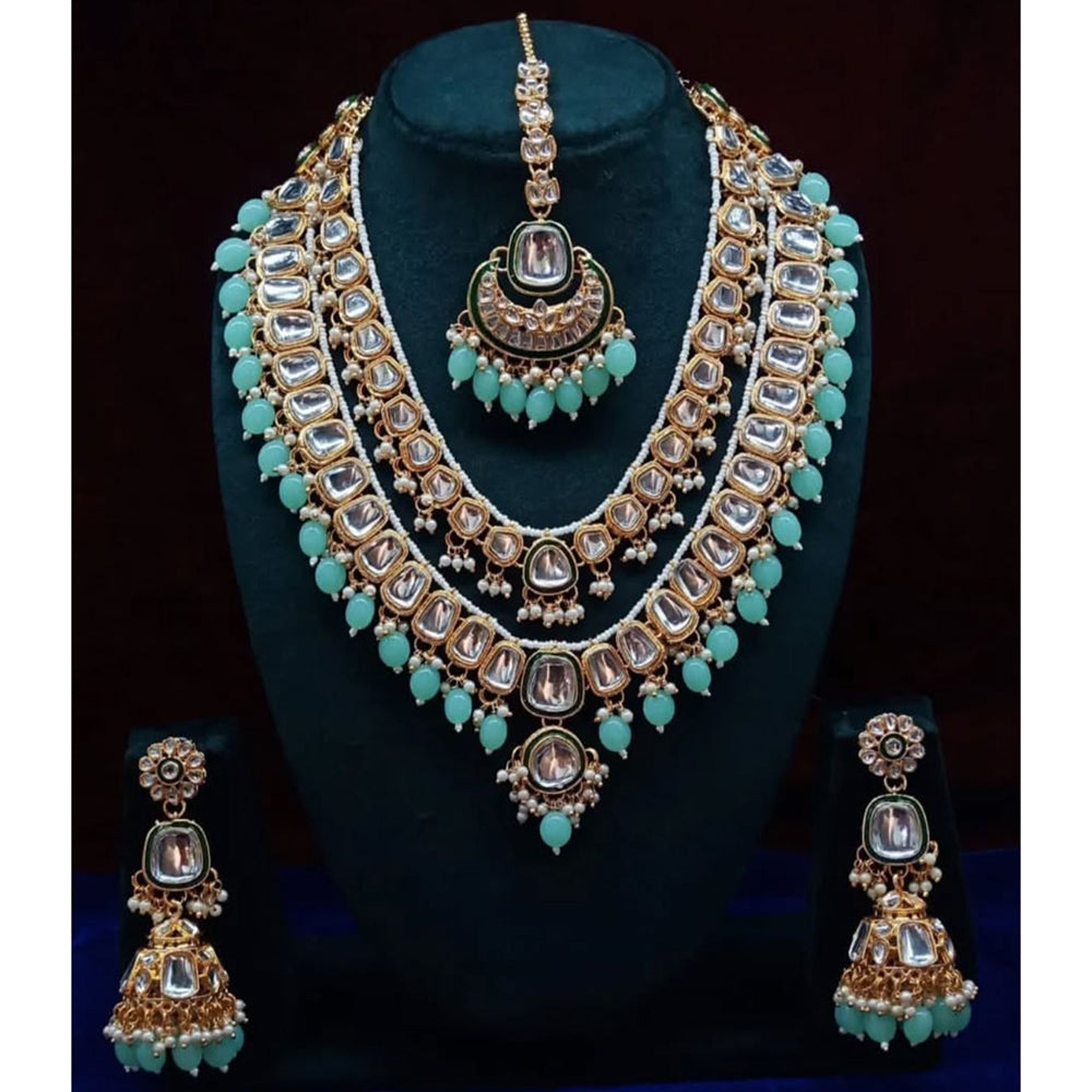 India Art Gorgeous Kundan Beads And Pearl Double Layer Necklace Set