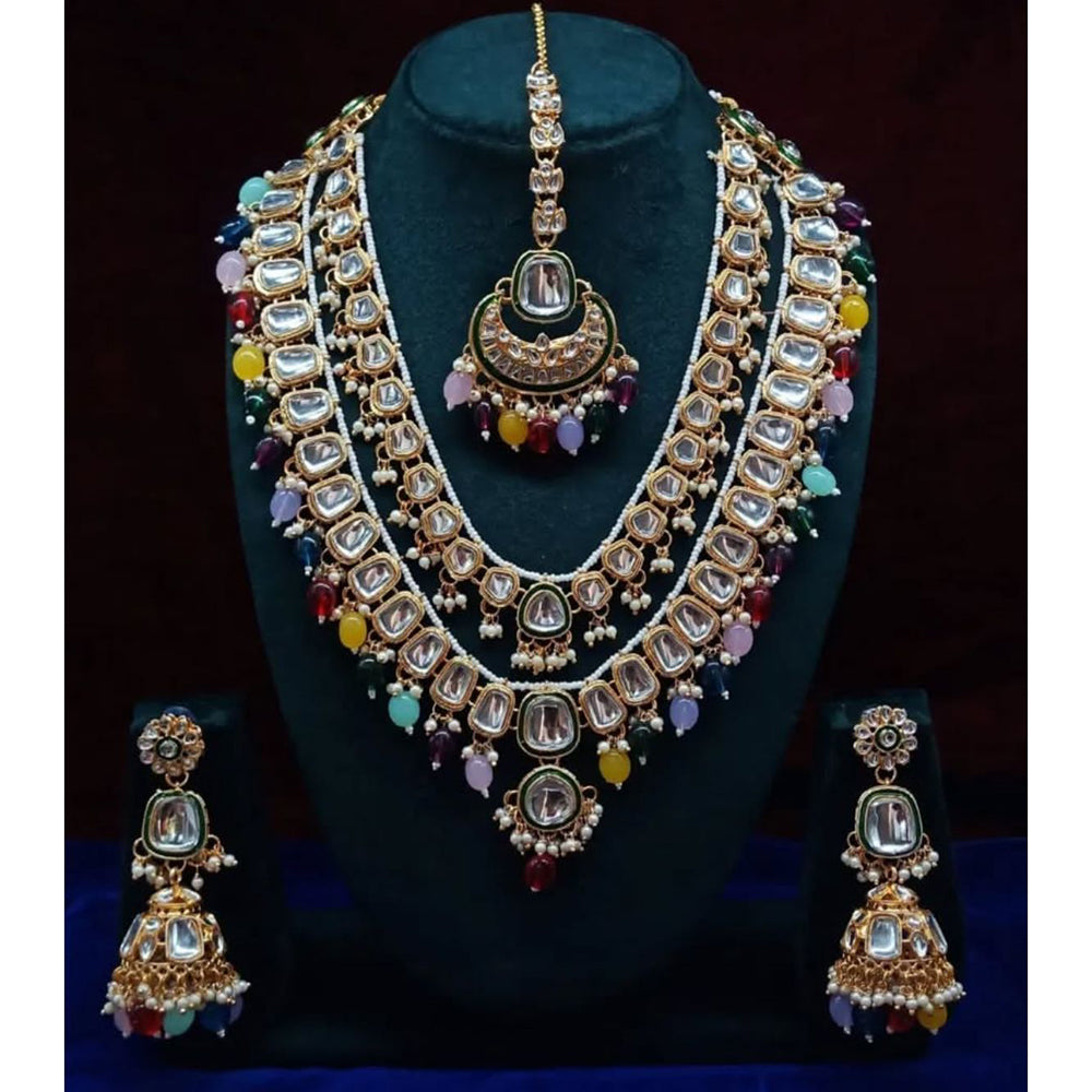 India Art Gorgeous Kundan Beads And Pearl Double Layer Necklace Set
