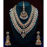 India Art Gorgeous Kundan Beads And Pearl Double Layer Necklace Set