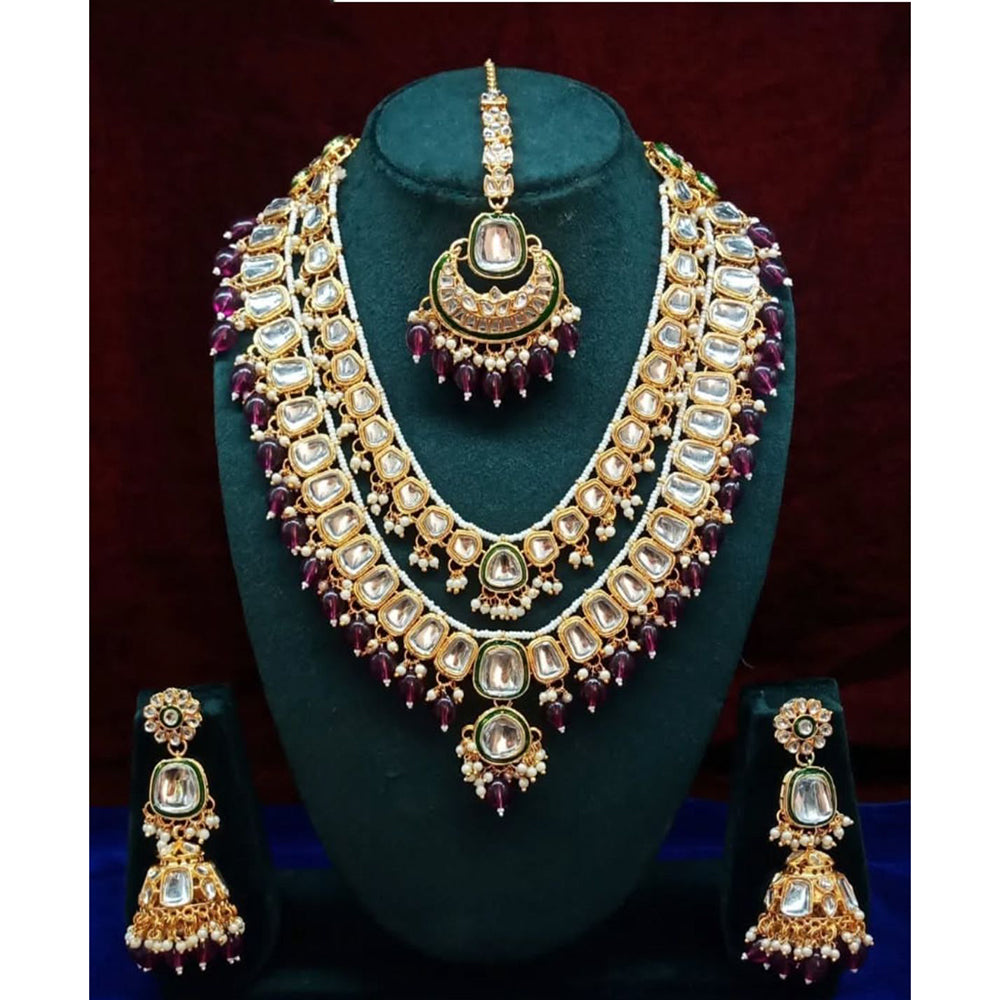 India Art Gorgeous Kundan Beads And Pearl Double Layer Necklace Set