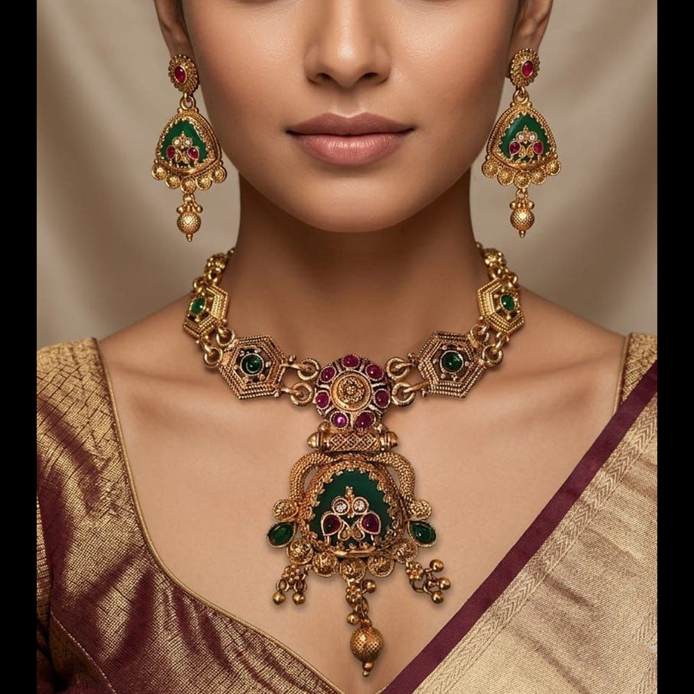 India Art Ethnic Pota Stone Pearl And Beads Necklace Set
