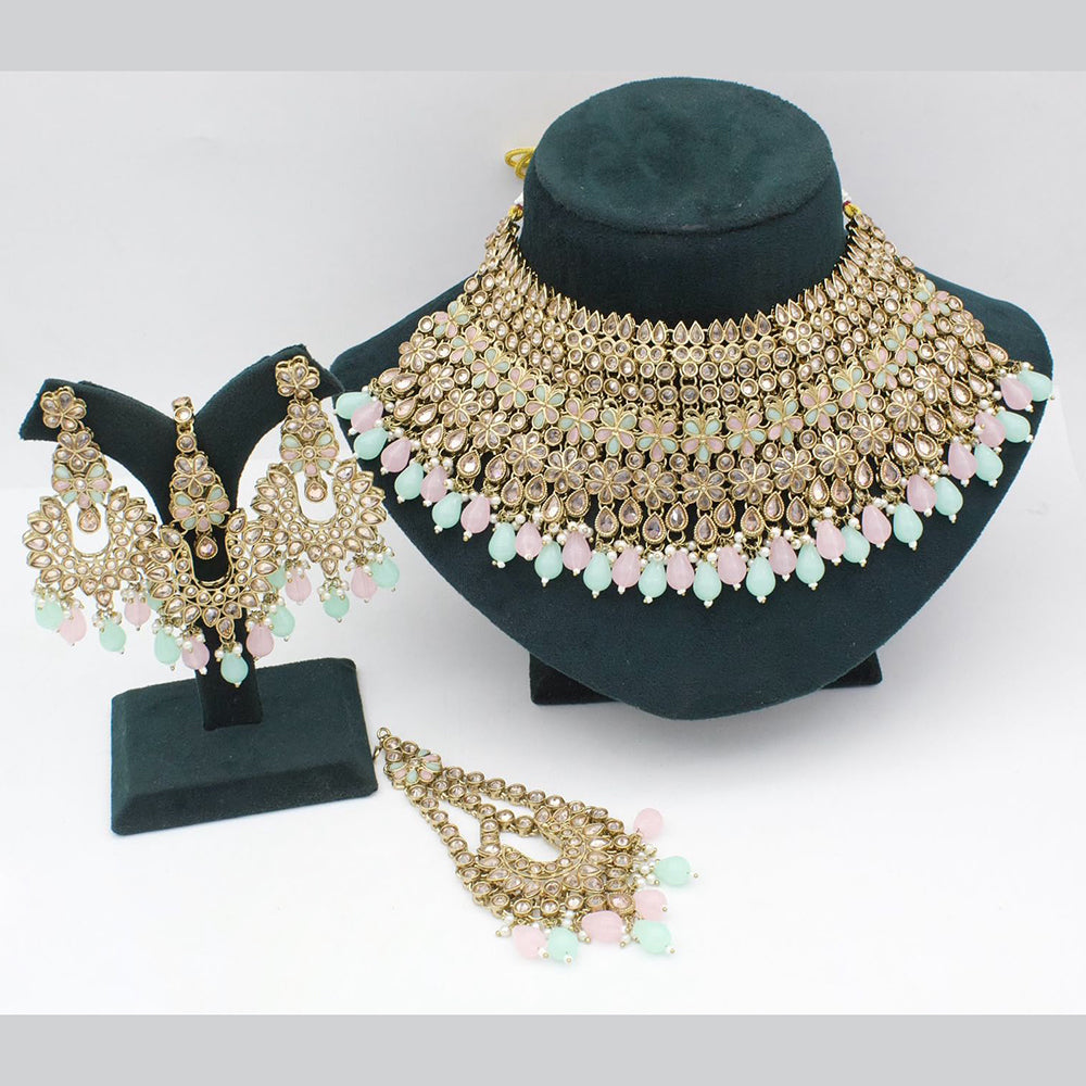 India Art Elegant Crystal Stone And Beads Choker Neckalce Set