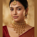 India Art Gold Plated Pota Stone And Pearls Choker Necklace Set