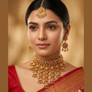 India Art Gold Plated Pota Stone And Pearls Choker Necklace Set