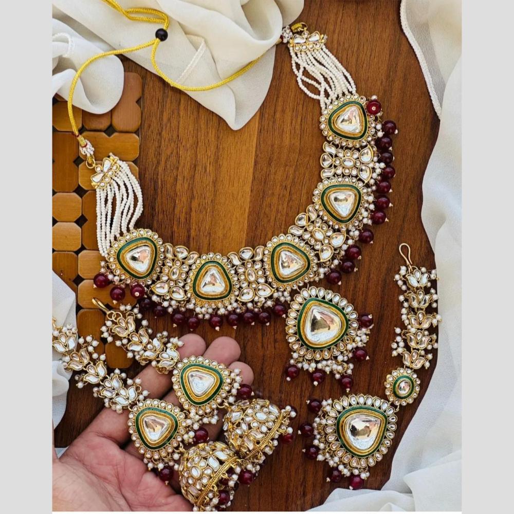 Sai Fashion Elegant Kundan Stone And Beads Choker Necklace Set