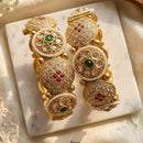 India Art Royal Gold Plated Pota Stone And Pearl Openable Bangles Set