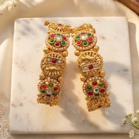 India Art Royal Gold Plated Pota Stone And Pearl Openable Bangles Set