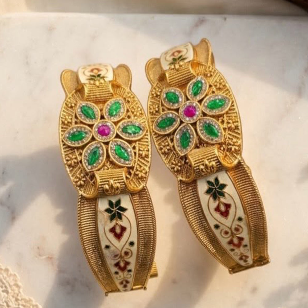 India Art Royal Pota Stone And Meenakari Openable Bangles Set