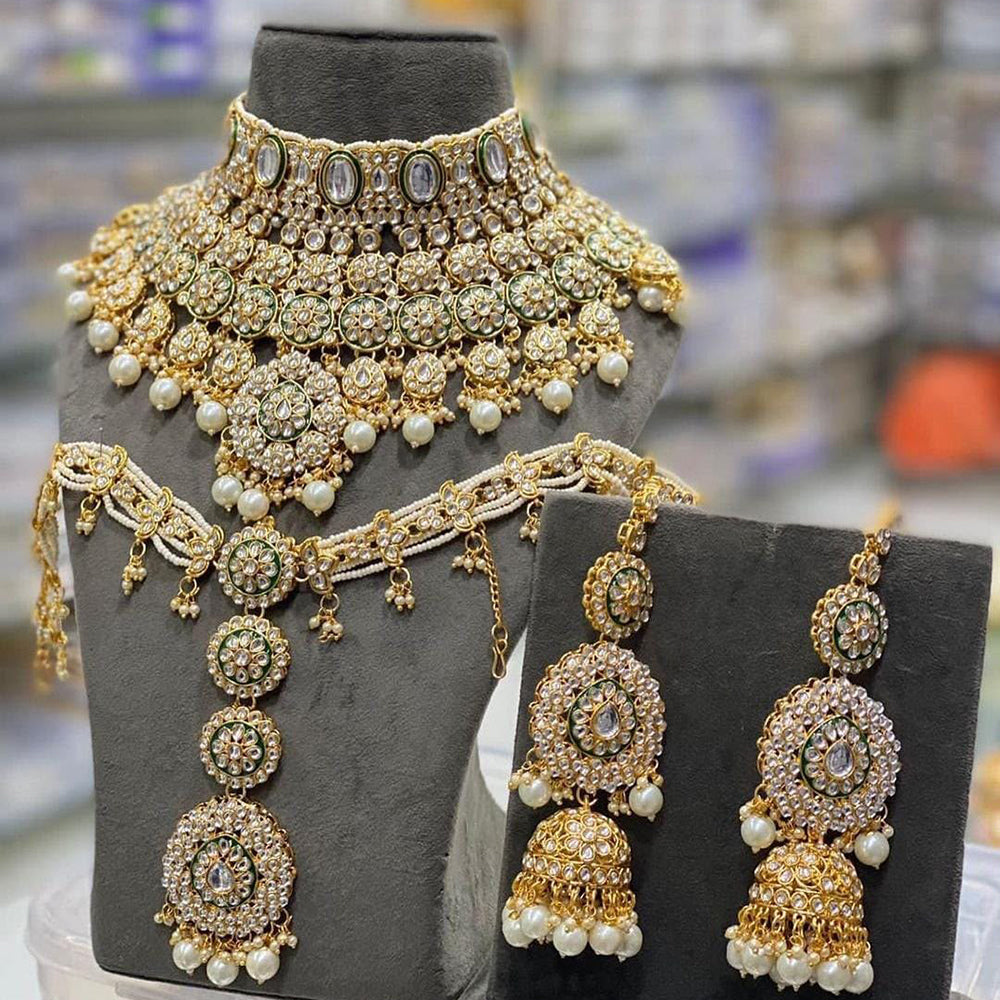 India Art Classic Kundan Stone And Pearl Meenakari Choker Necklace Set for Women