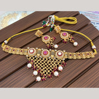 India Art Classic Pota Stone And Pearl Choker Necklace Set for Women