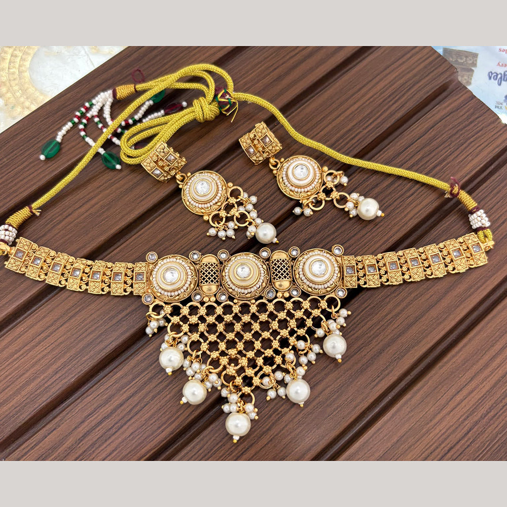 India Art Classic Pota Stone And Pearl Choker Necklace Set for Women