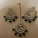 India Art Elegant Kundan Stone And Beads Dangler Earrings With Waangtikka