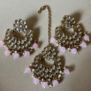 India Art Elegant Kundan Stone And Beads Dangler Earrings With Waangtikka