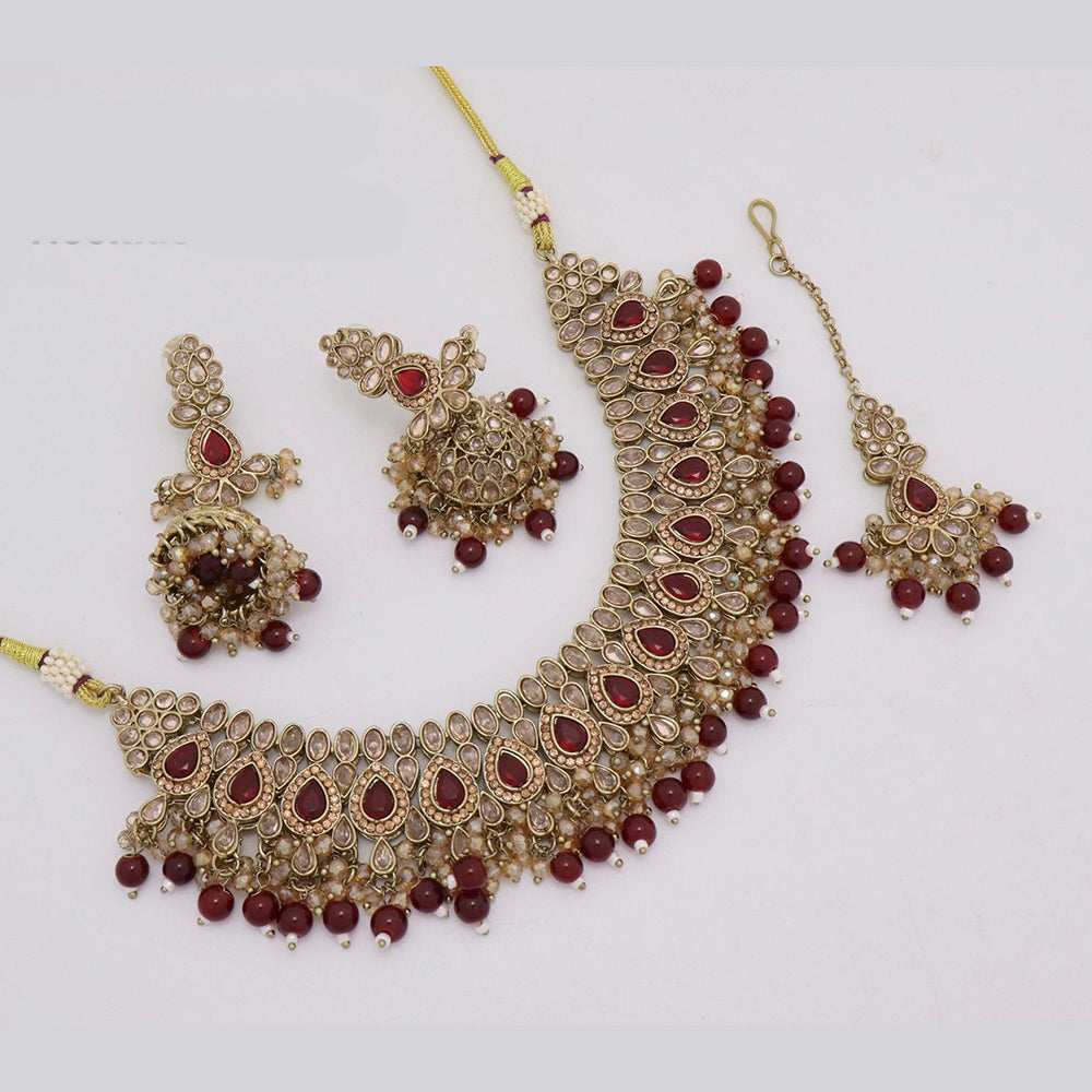 India Art Sparkling Crystal Stone And Beads Necklace Set