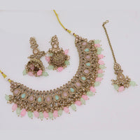 India Art Sparkling Crystal Stone And Beads Necklace Set