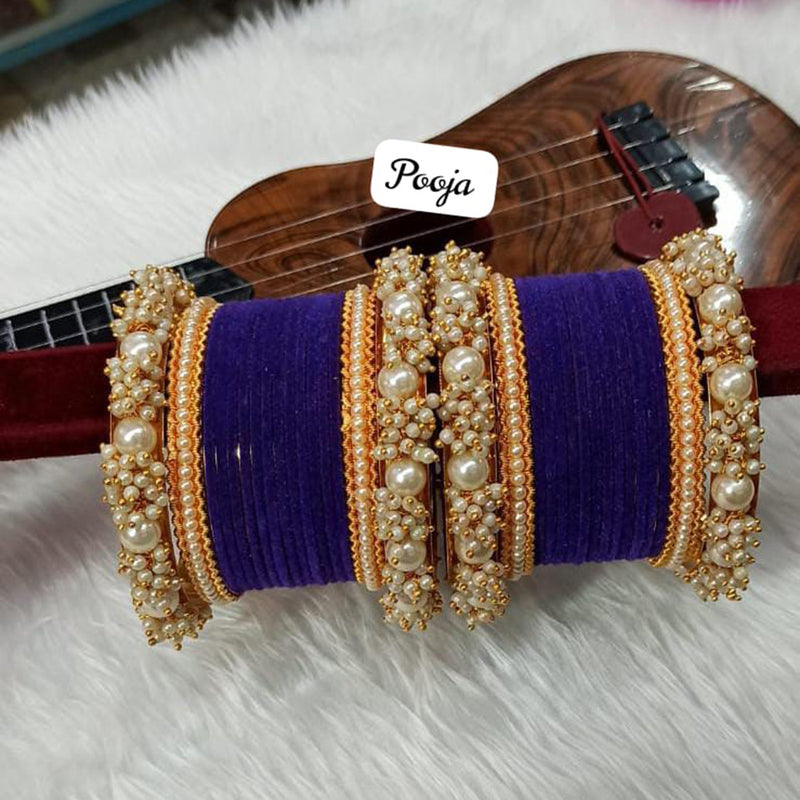 Pooja Bangles Gold Plated Velvet Bangles Set