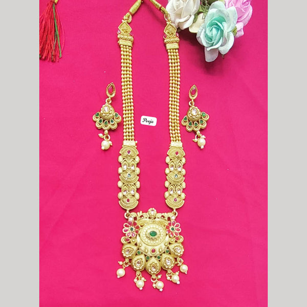 Pooja Bangles Gold Plated Pota Stone Long Necklace Set