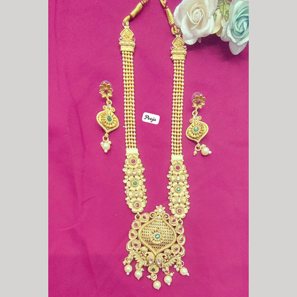 Pooja Bangles Gold Plated Pota Stone Long Necklace Set