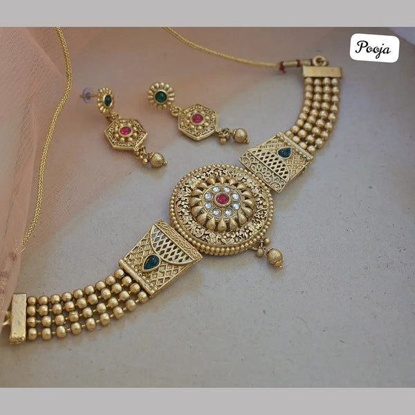 Pooja Bangles Gold Plated Pota Stone Necklace Set