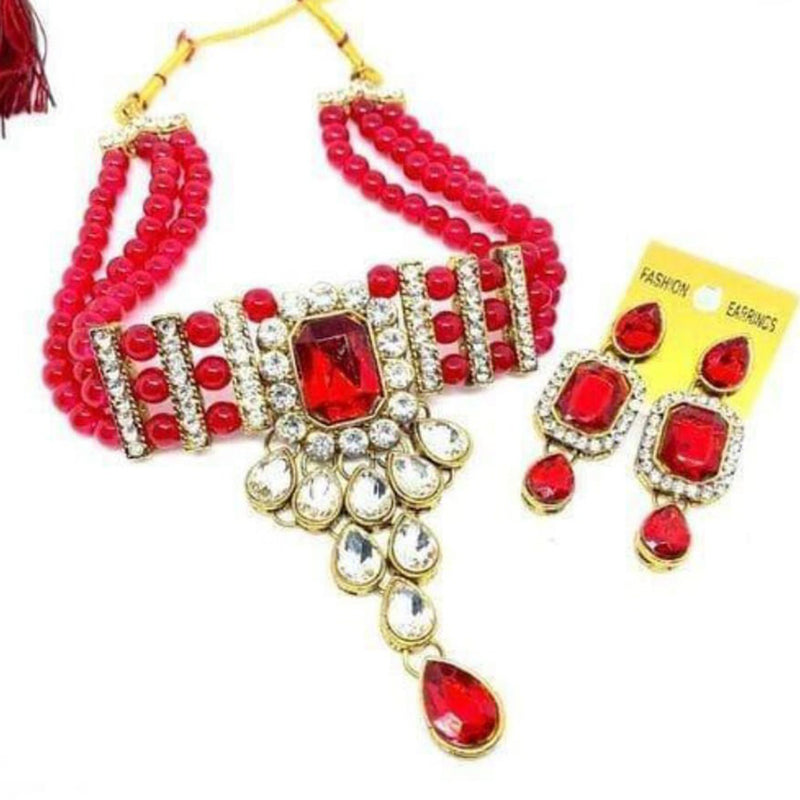 Pooja Bangles Gold Plated Crystal Stone Necklace Set