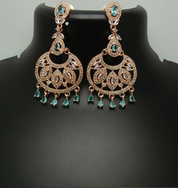 Pooja Bangles Rose Gold Plated AD Stone Dangler Earrings