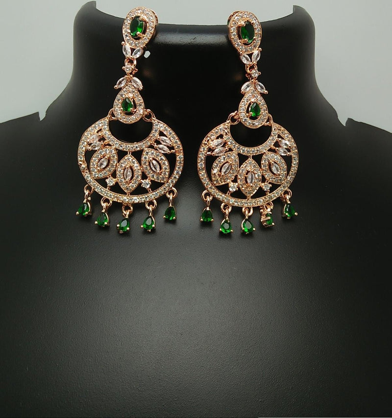 Pooja Bangles Rose Gold Plated AD Stone Dangler Earrings