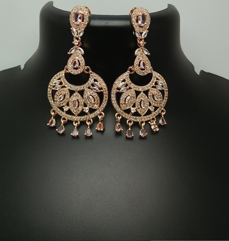 Pooja Bangles Rose Gold Plated AD Stone Dangler Earrings