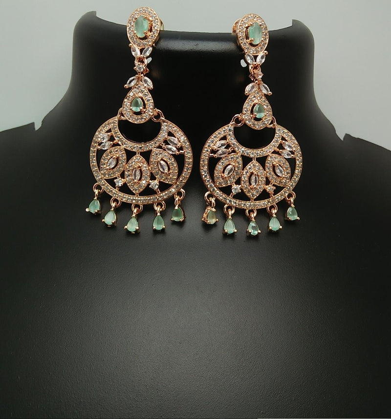 Pooja Bangles Rose Gold Plated AD Stone Dangler Earrings