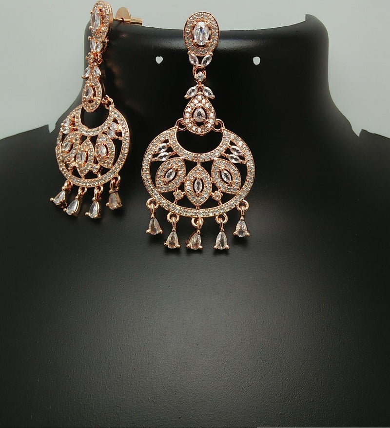 Pooja Bangles Rose Gold Plated AD Stone Dangler Earrings