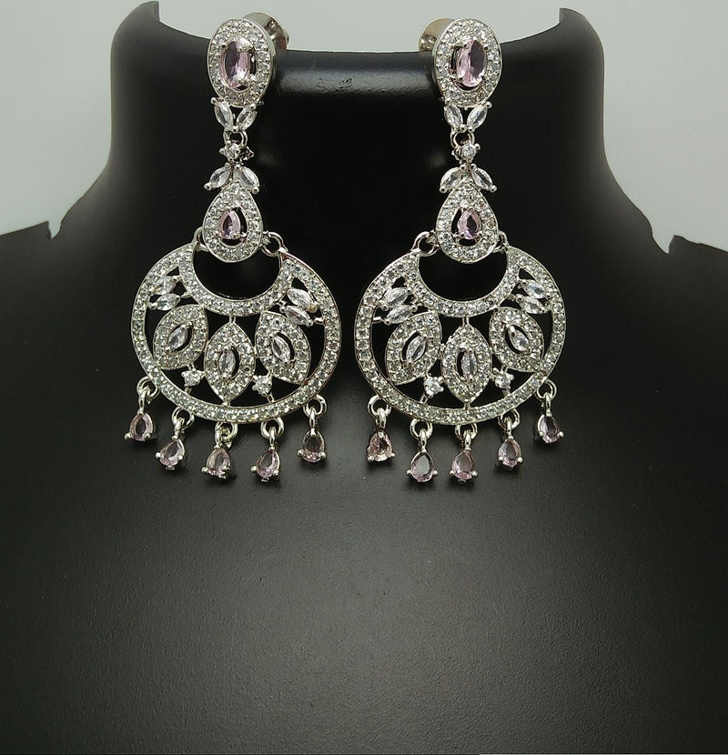 Pooja Bangles Silver Plated AD Stone Dangler Earrings