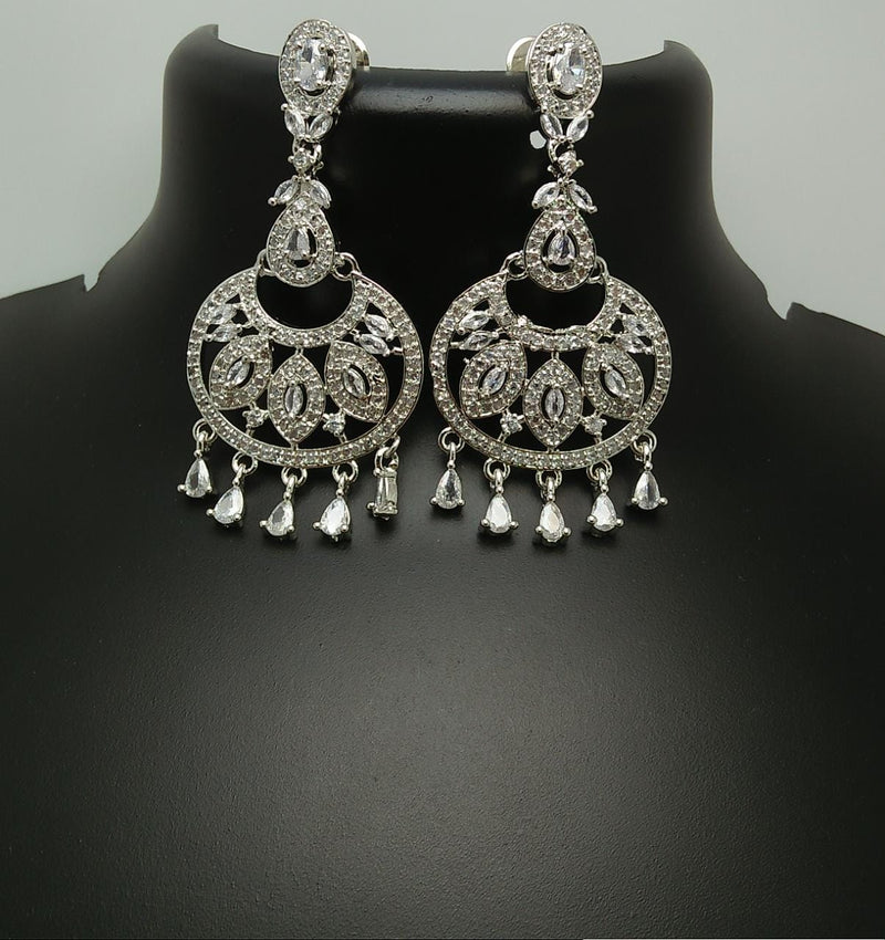 Pooja Bangles Silver Plated AD Stone Dangler Earrings